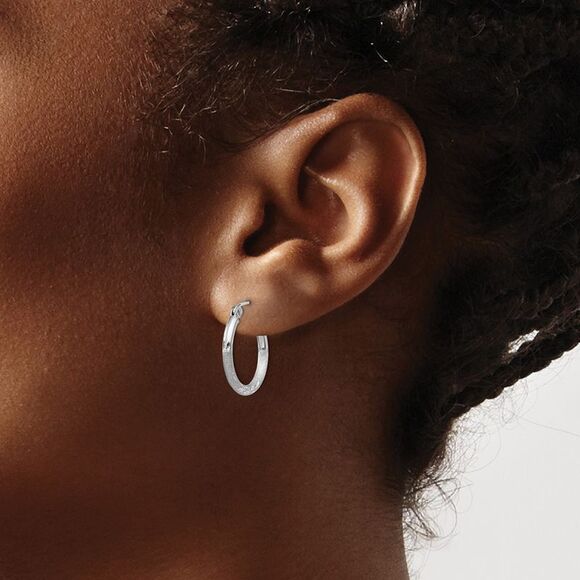 2mm, Satin, Diamond Cut Sterling Silver Hoops - 17mm (5/8 Inch)